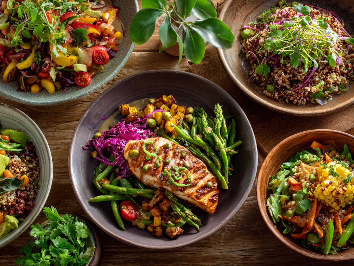 Різноманітні свіжі продукти та овочі